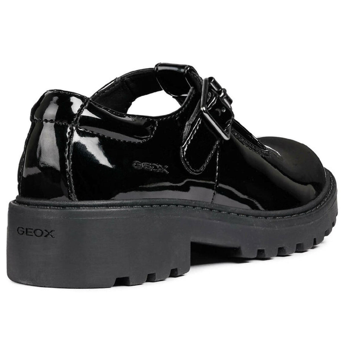 Geox Girls School Black Patent Buckle J Casey G. E Shoes