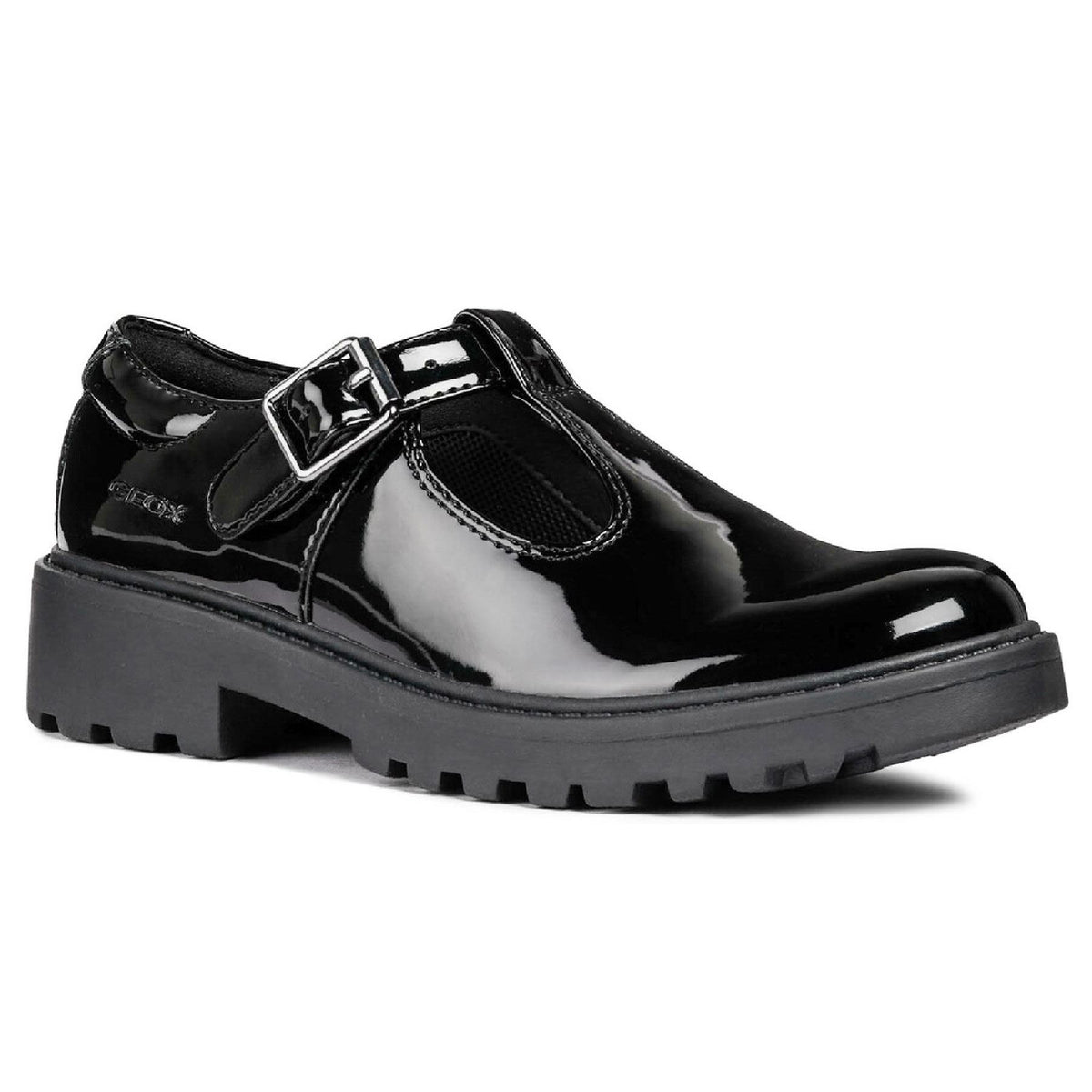 Geox Girls School Black Patent Buckle J Casey G. E Shoes