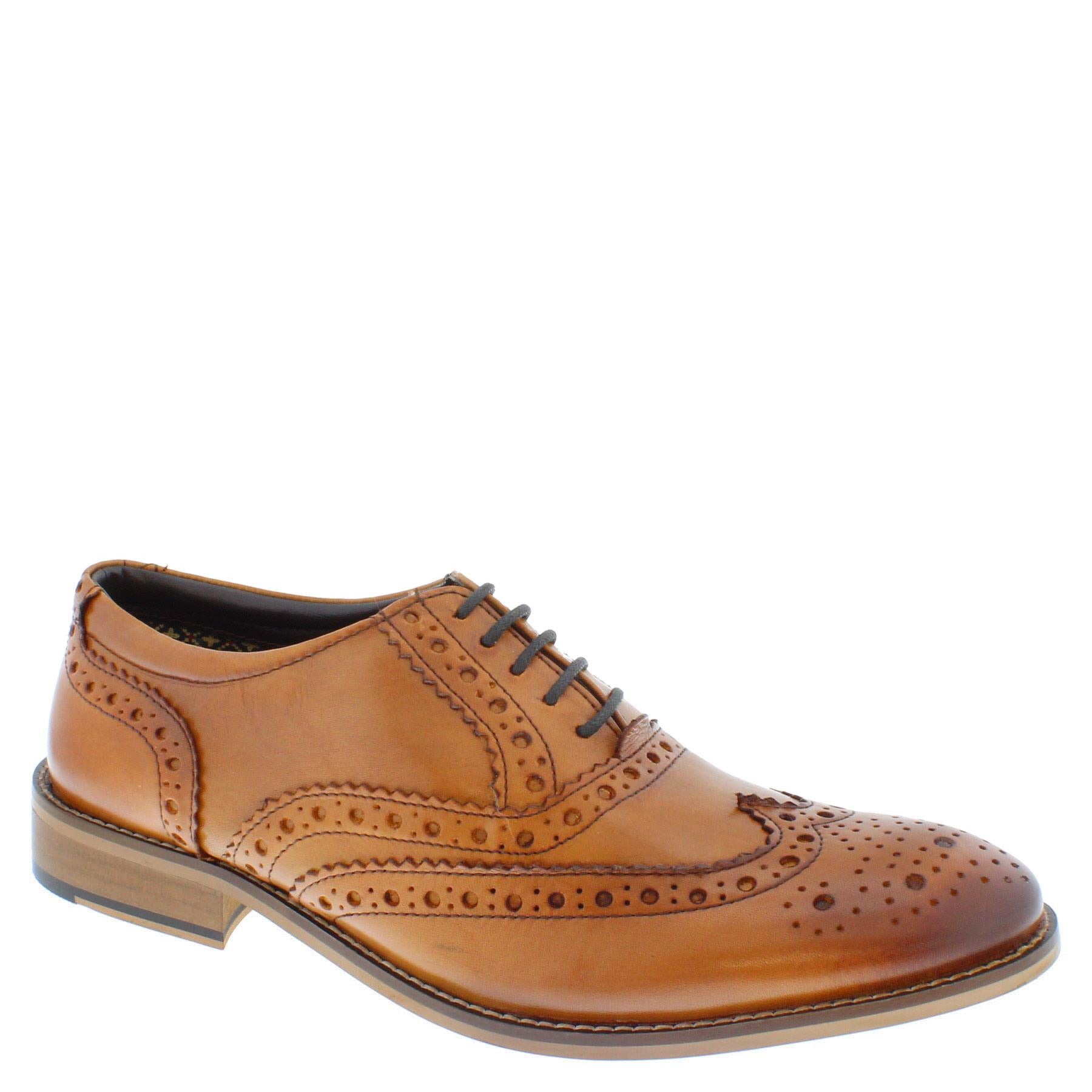 Schuh Mens Tan Leather Brogue Shoes Schuh Ronan Square Toe Brogue