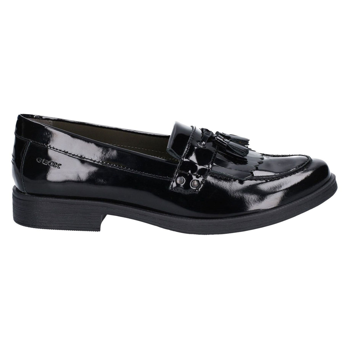 Geox Girls School Black Patent Slip On J Agata Shoes
