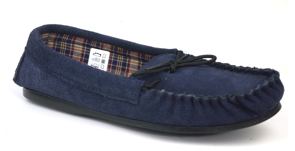 Coopers Mens Suede Cotton Lined Navy Moccasin Outdoor Slippers Mades In England