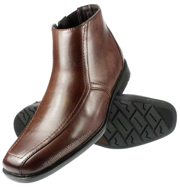 US Brass Mens Johnson smart brown zip up ankle chelsea boots