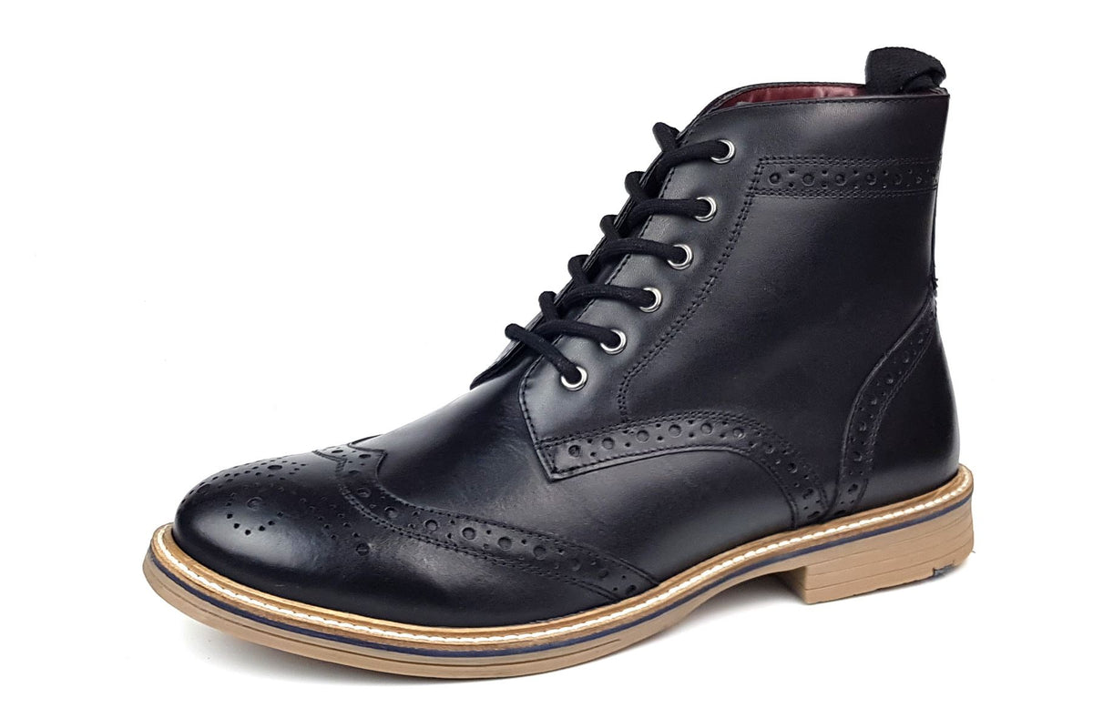 Frank James Bexley Leather Lace Up Brogue Rubber Sole Mens Boots