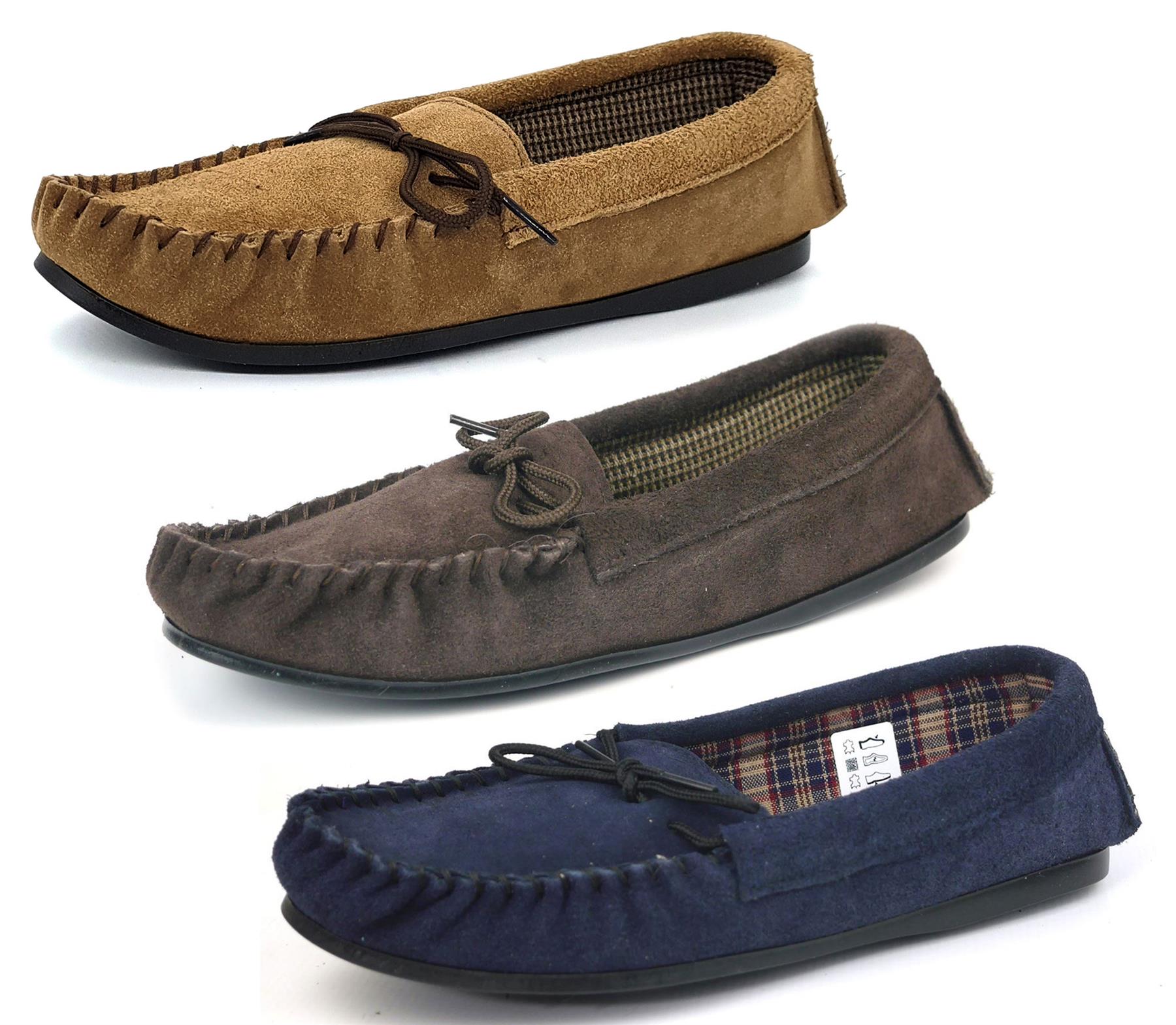 Coopers Mens Suede Cotton Lined Navy Moccasin Outdoor Slippers Mades I