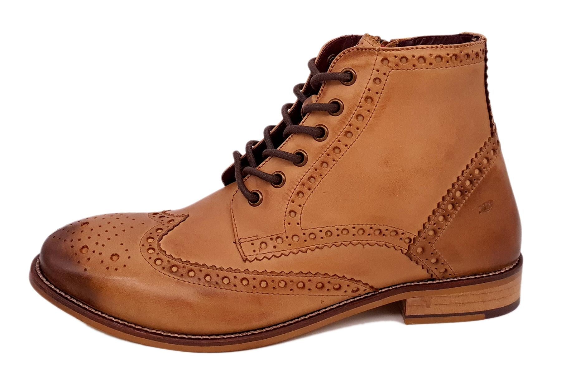London Brogues Mens Leather Lace Up Wingtip Formal Gatsby Hi Brogue Boots