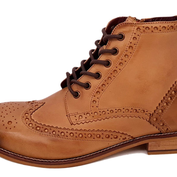 London Brogues Mens Leather Lace Up Wingtip Formal Gatsby Hi Brogue Boots