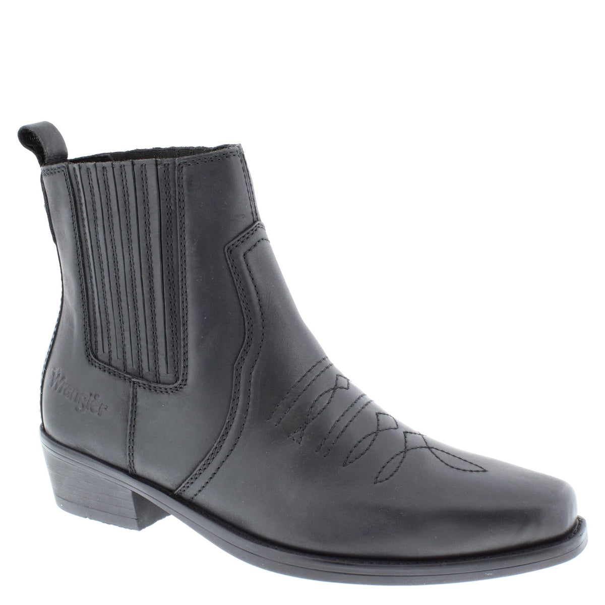 Wrangler Tex Mid Leather Pull on Mens Cowboy Western Chelsea Pointed Boots