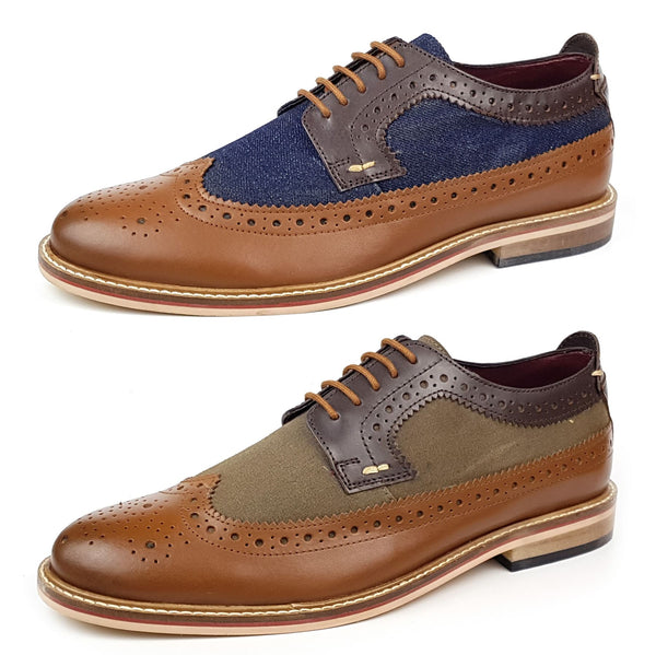 Frank James Lambeth Two Tone Leather Canvas Formal Casual Mens Brogue Shoes