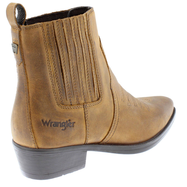 Wrangler Tex Mid Leather Pull on Mens Cowboy Western Chelsea Pointed Boots