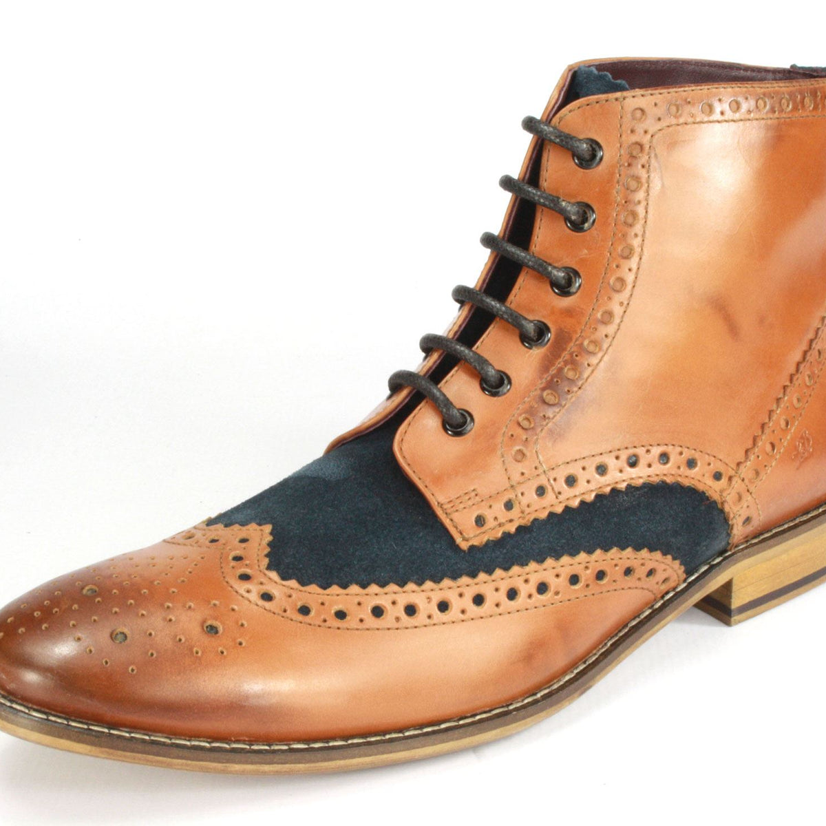 London Brogues Mens Leather Lace Up Wingtip Formal Gatsby Hi Brogue Boots