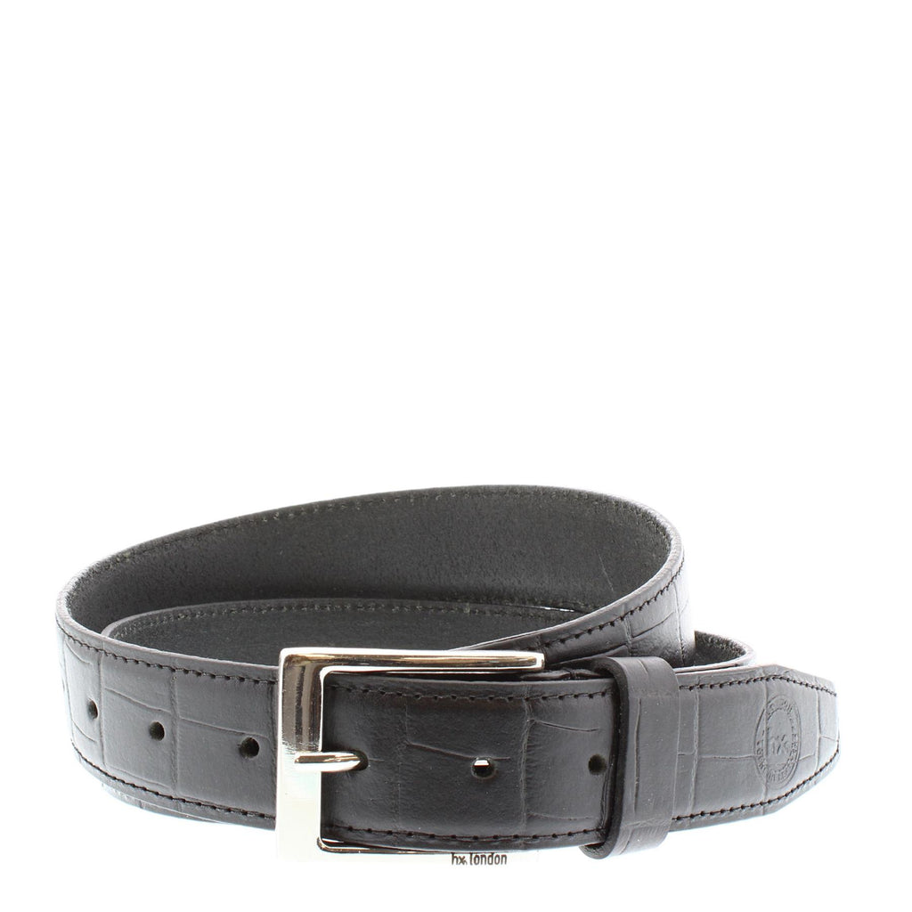 HX London Crosswood Men's Leather Crocodile Printed Belt