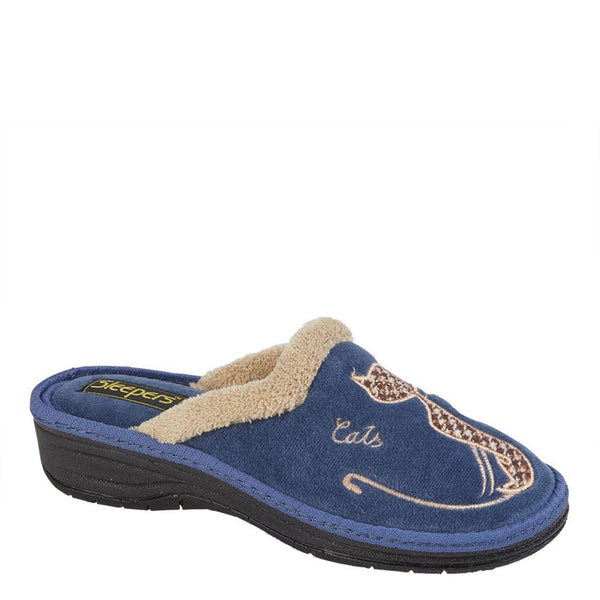Sleepers Lorna Cat Motif Cuff Mule Slippers