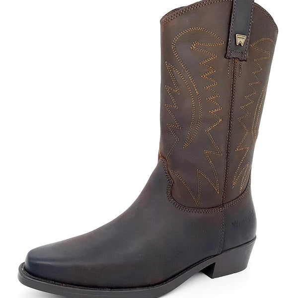 Wrangler Tex Hi Mens Leather Pull on Pointed Cowboy Western Boots