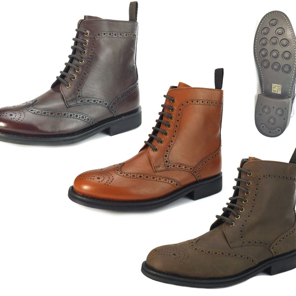 Frank James Benchgrade Cotswold Leather Welted Lace Up Brogue Rubber Sole Dealer Boots