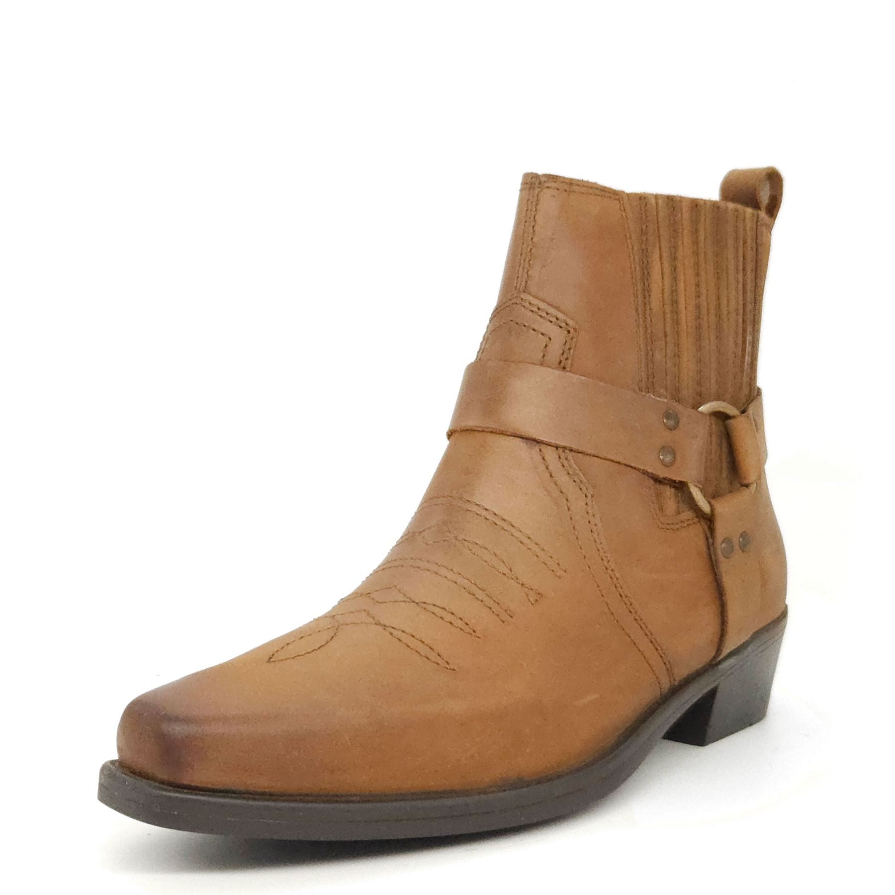 Wrangler Tex Strap Mid Cowboy Western Pull On Chelsea Leather Boots