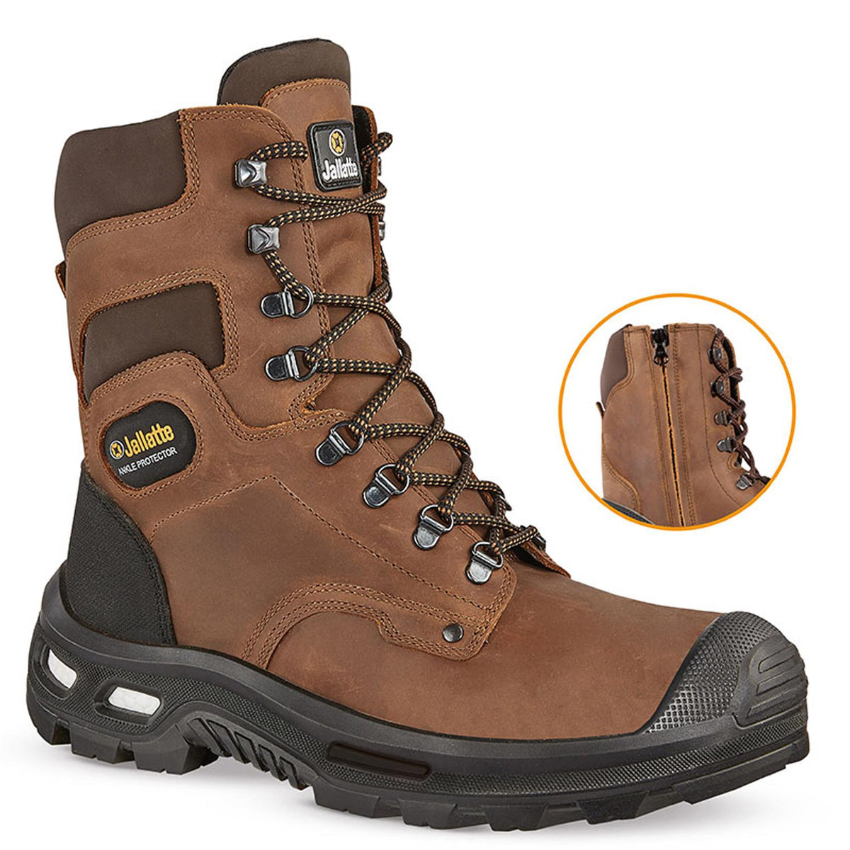 Jallatte Jalbarad S3 Hi Leg Safety Zip Brown Leather Work Toecap Midsole Boots Infinergy
