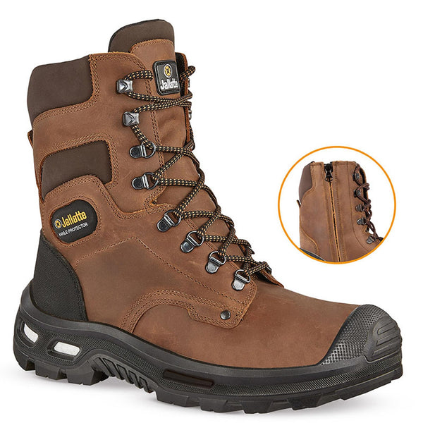 Jallatte Jalbarad S3 Hi Leg Safety Zip Brown Leather Work Toecap Midsole Boots Infinergy