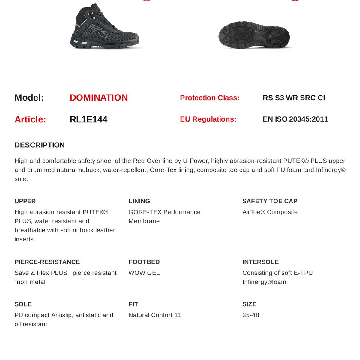 U-Power Domination Gore-Tex Mens Safety Toecap Midsole S3 Lace Up Work Boots