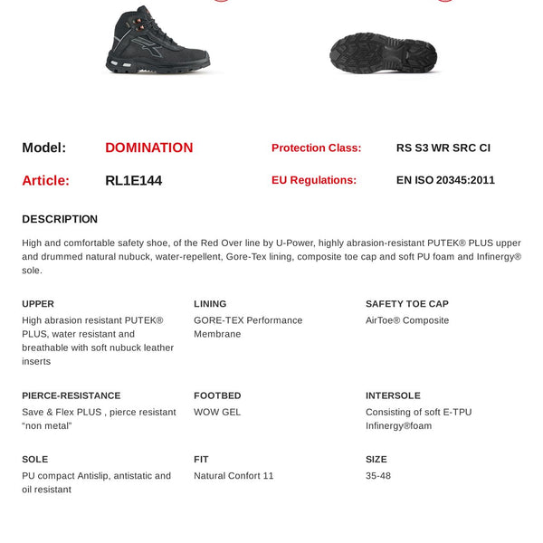 U-Power Domination Gore-Tex Mens Safety Toecap Midsole S3 Lace Up Work Boots