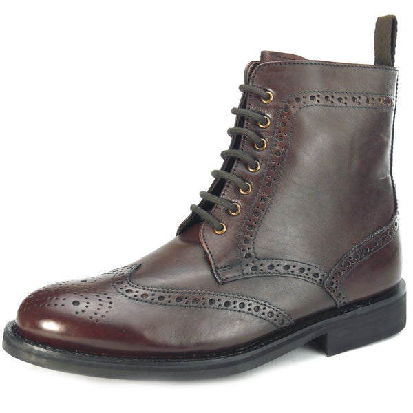 Frank James Benchgrade Cotswold Leather Welted Lace Up Brogue Rubber Sole Dealer Boots