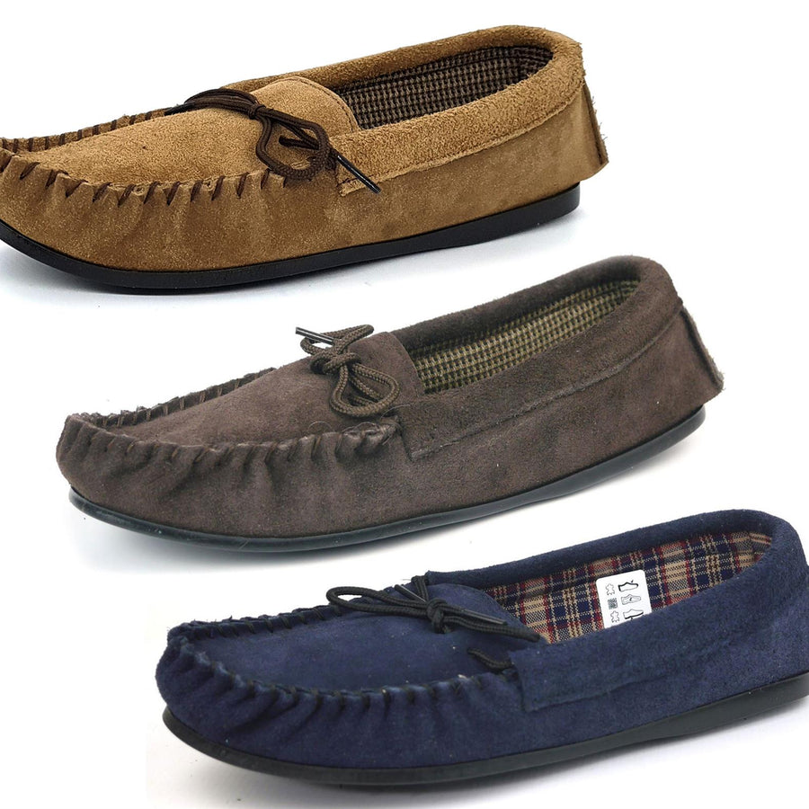 Coopers Mens Suede Cotton Lined Navy Moccasin Outdoor Slippers Mades In England