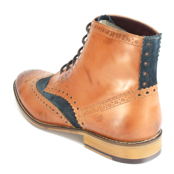 London Brogues Mens Leather Lace Up Wingtip Formal Gatsby Hi Brogue Boots