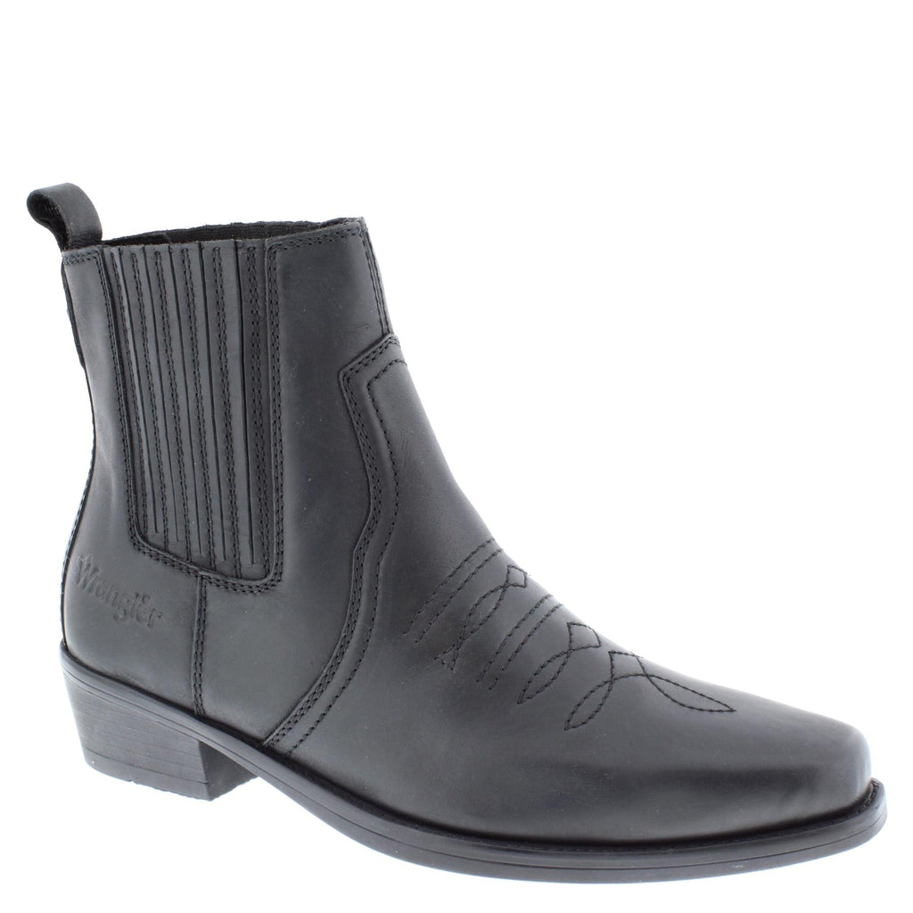 Wrangler Tex Mid Leather Pull on Mens Cowboy Western Chelsea Pointed Boots
