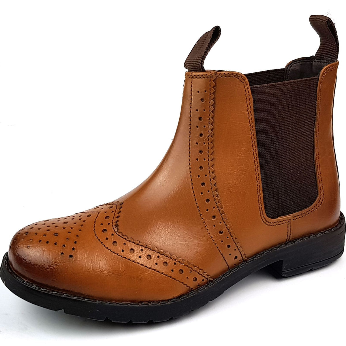 New Earth Rider Boys Leather Brogue Dealer Jodphur Chelsea Boots