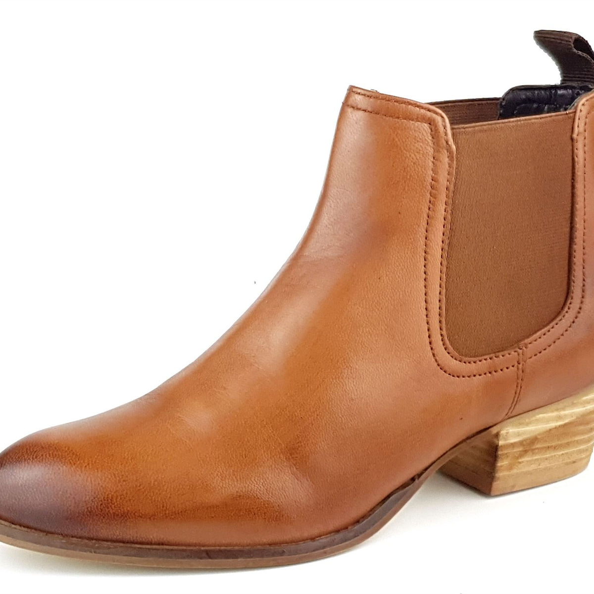 Frank James York Womans Pointed Leather Chelsea Pull On Ankle Heel Boots