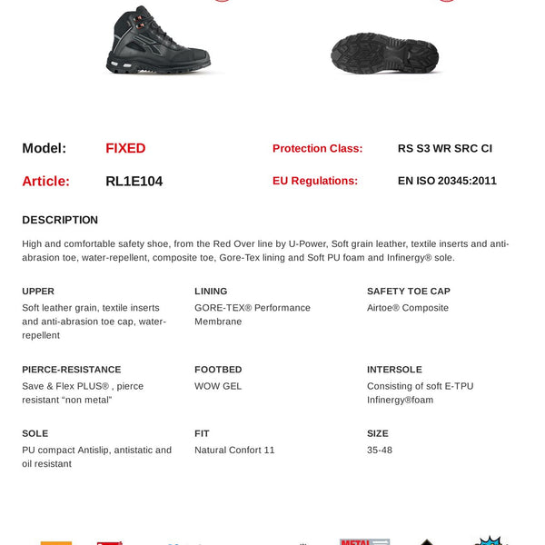 U-Power Fixed Gore-Tex Leather Lace Up Infinergy Mens Waterproof Safety Boots