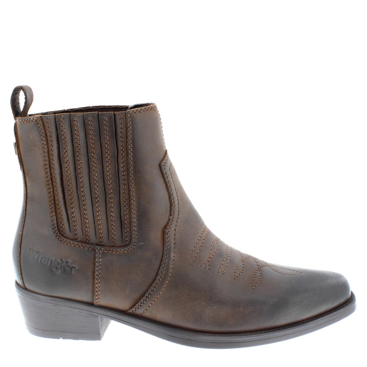 Wrangler Tex Mid Leather Pull on Mens Cowboy Western Chelsea Pointed Boots