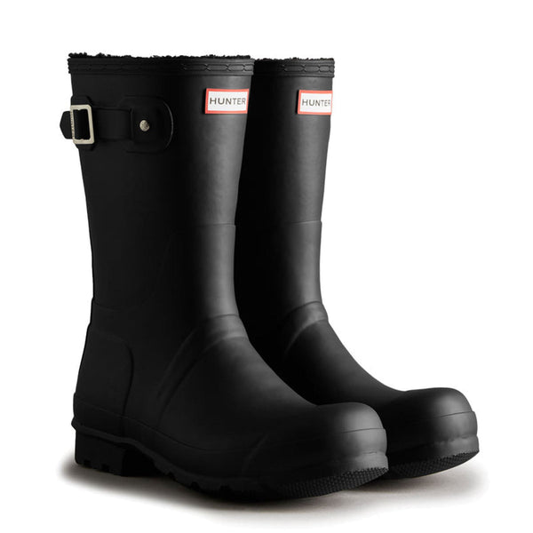 Mens Hunter Original Short Insulated Shearling Lined Winter Wellington Boots Black