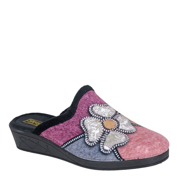 Sleepers Kimberly Flower Trim Mule Slippers