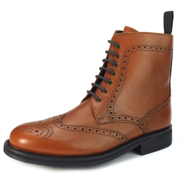 Frank James Benchgrade Cotswold Leather Welted Lace Up Brogue Rubber Sole Dealer Boots