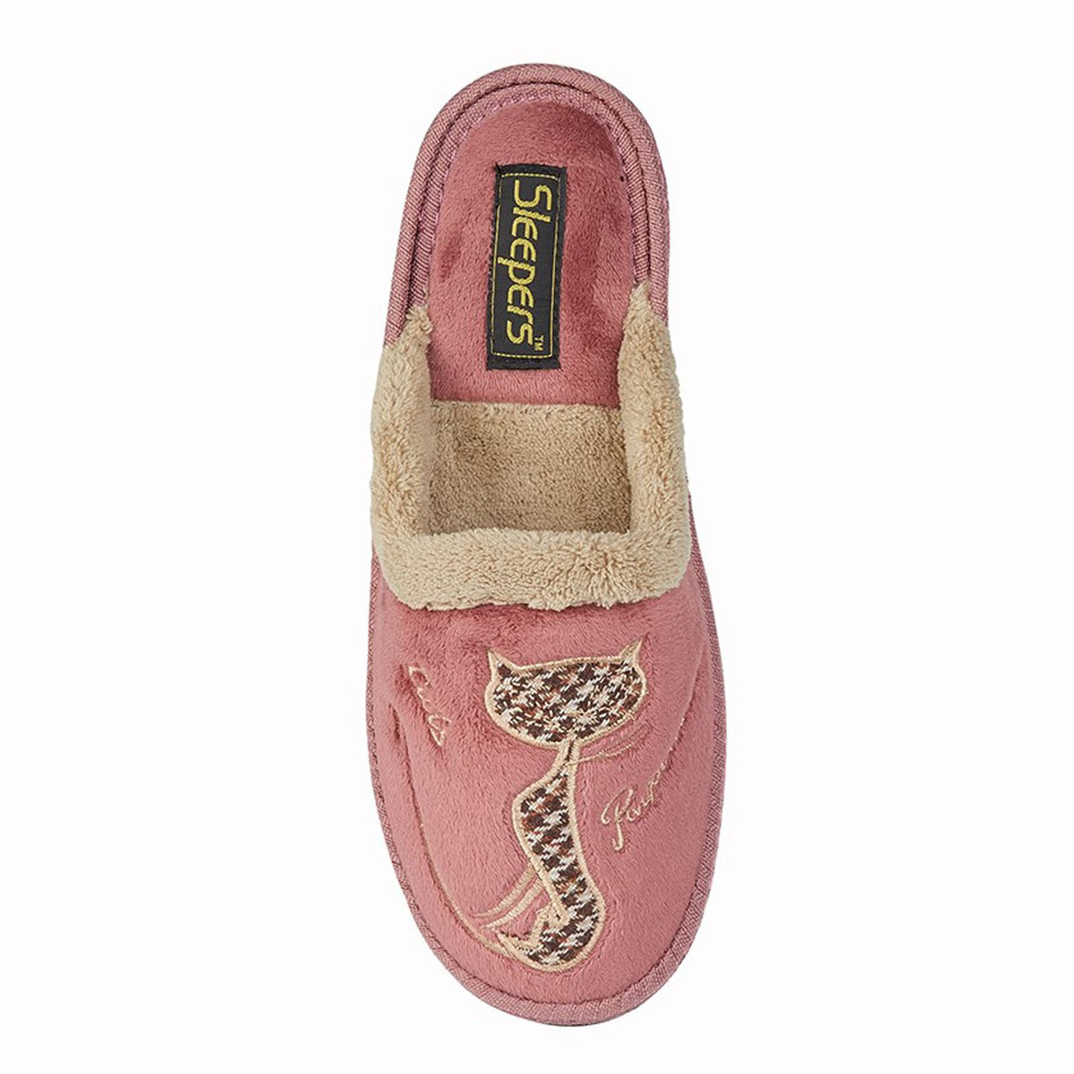 Sleepers Lorna Cat Motif Cuff Mule Slippers