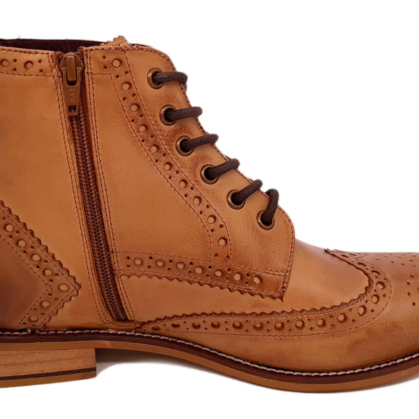 London Brogues Mens Leather Lace Up Wingtip Formal Gatsby Hi Brogue Boots