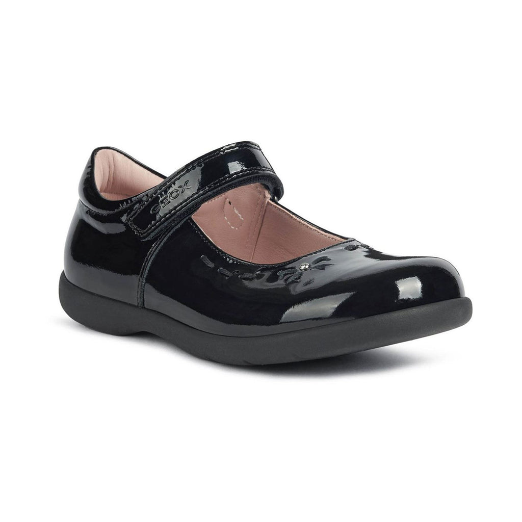 Geox Girls School Black Patent Touch Fastening Naimara Girl Ballerina
