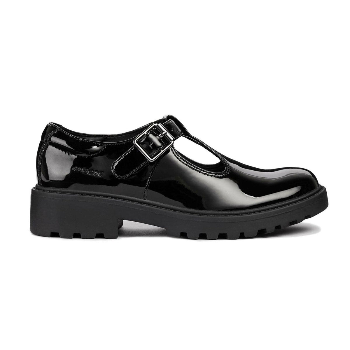 Geox Girls School Black Patent Buckle J Casey G. E Shoes