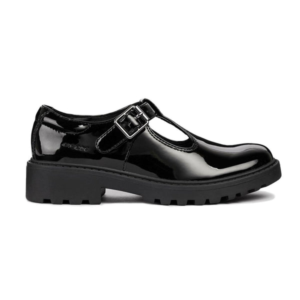 Geox Girls School Black Patent Buckle J Casey G. E Shoes