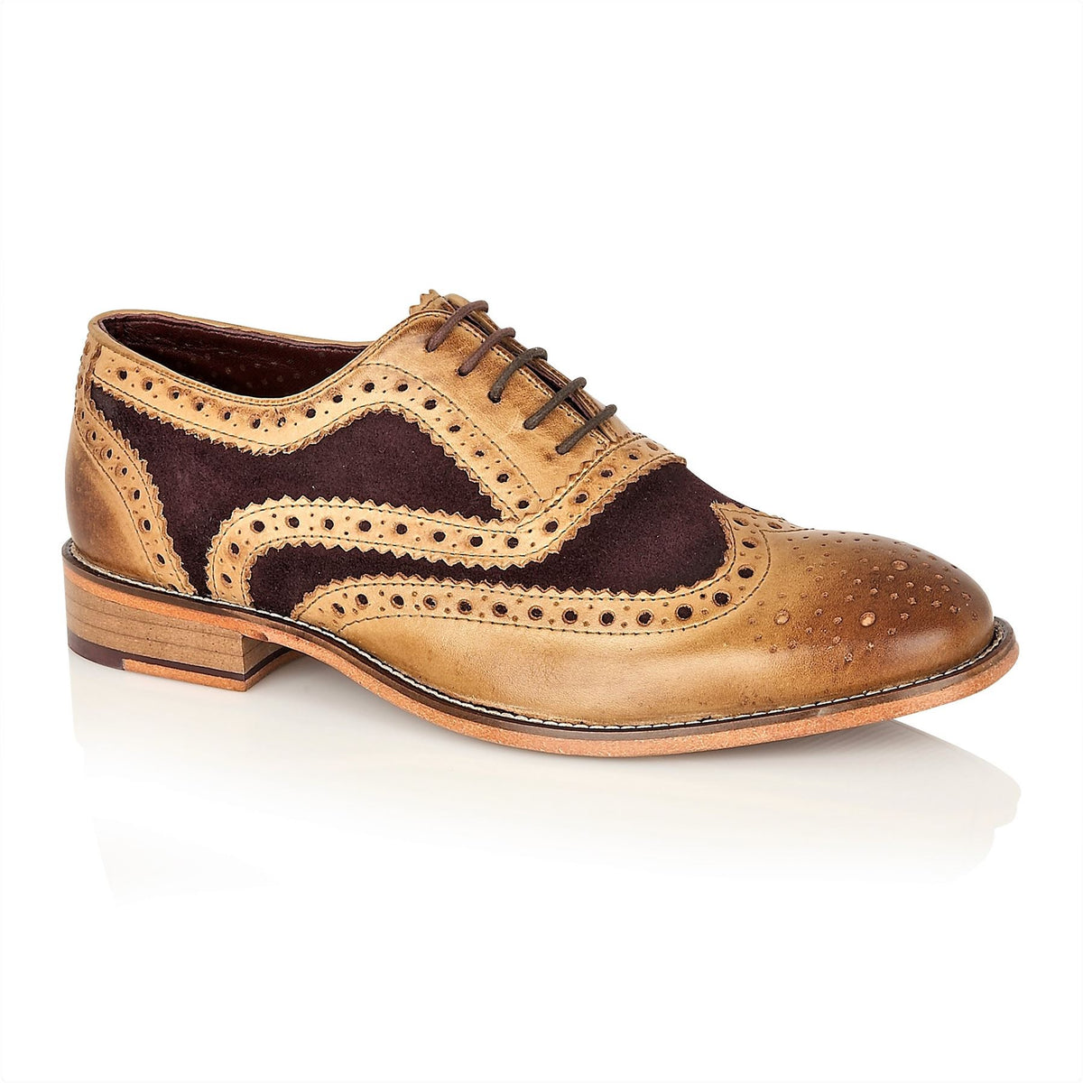 London Brogues Watson Leather Sole Mens Two Tone Lace Up 5 Eye Formal Shoes