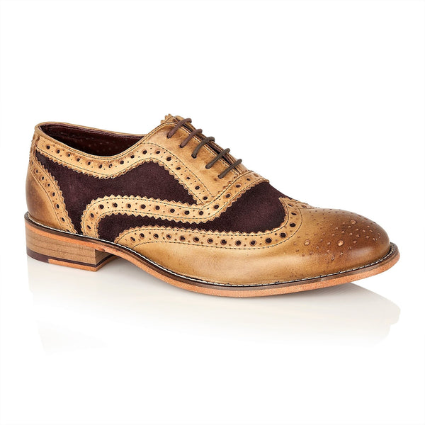 London Brogues Watson Leather Sole Mens Two Tone Lace Up 5 Eye Formal Shoes