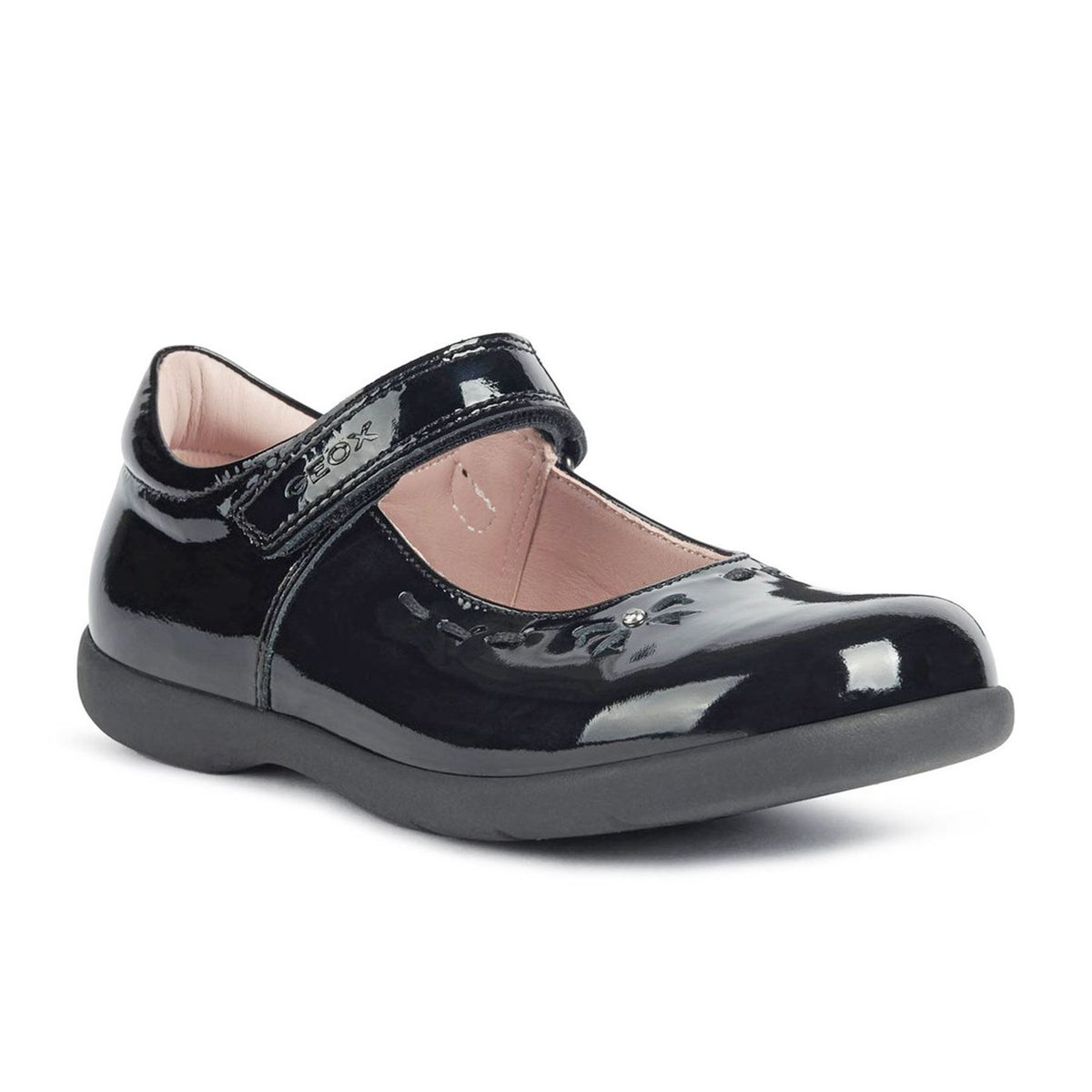 Geox Girls School Black Patent Touch Fastening Naimara Girl Ballerina