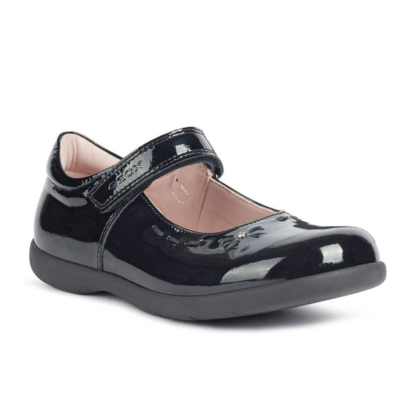 Geox Girls School Black Patent Touch Fastening Naimara Girl Ballerina