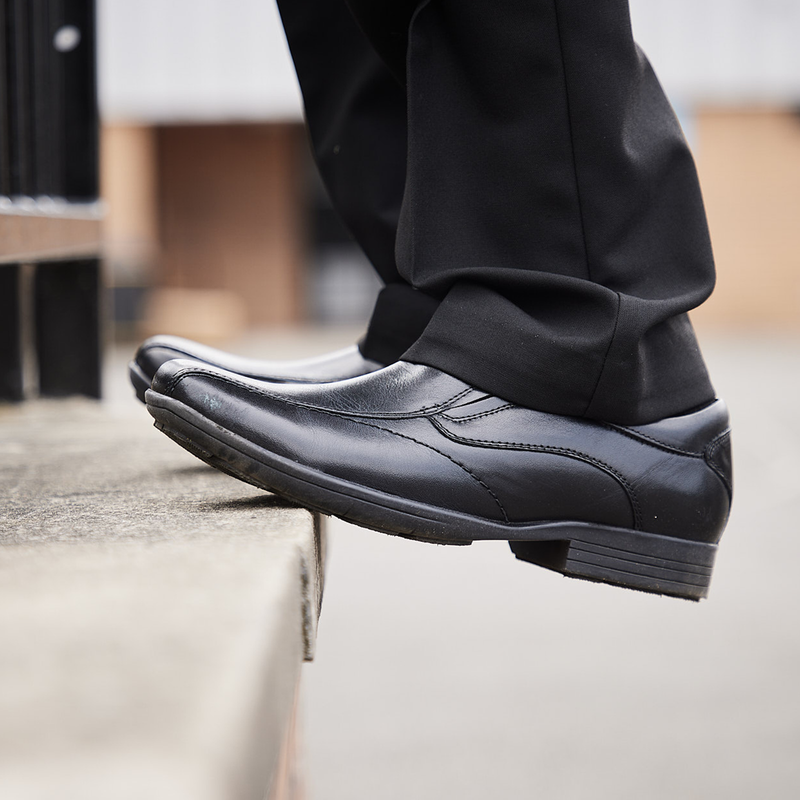 Pod Boys Black Leather Slip On School Shoes