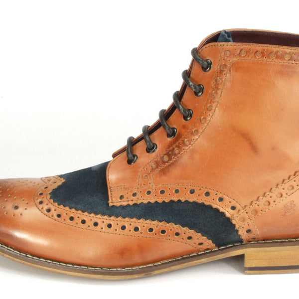 London Brogues Mens Leather Lace Up Wingtip Formal Gatsby Hi Brogue Boots