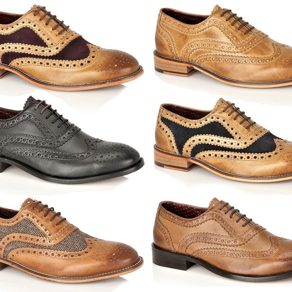 London Brogues Watson Leather Sole Mens Two Tone Lace Up 5 Eye Formal Shoes
