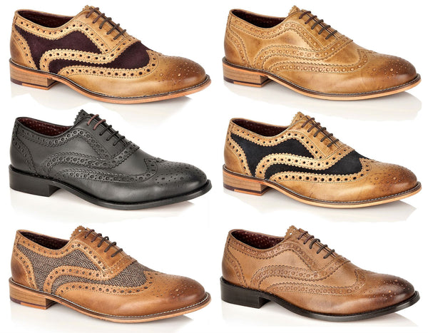 London Brogues Watson Leather Sole Mens Two Tone Lace Up 5 Eye Formal Shoes
