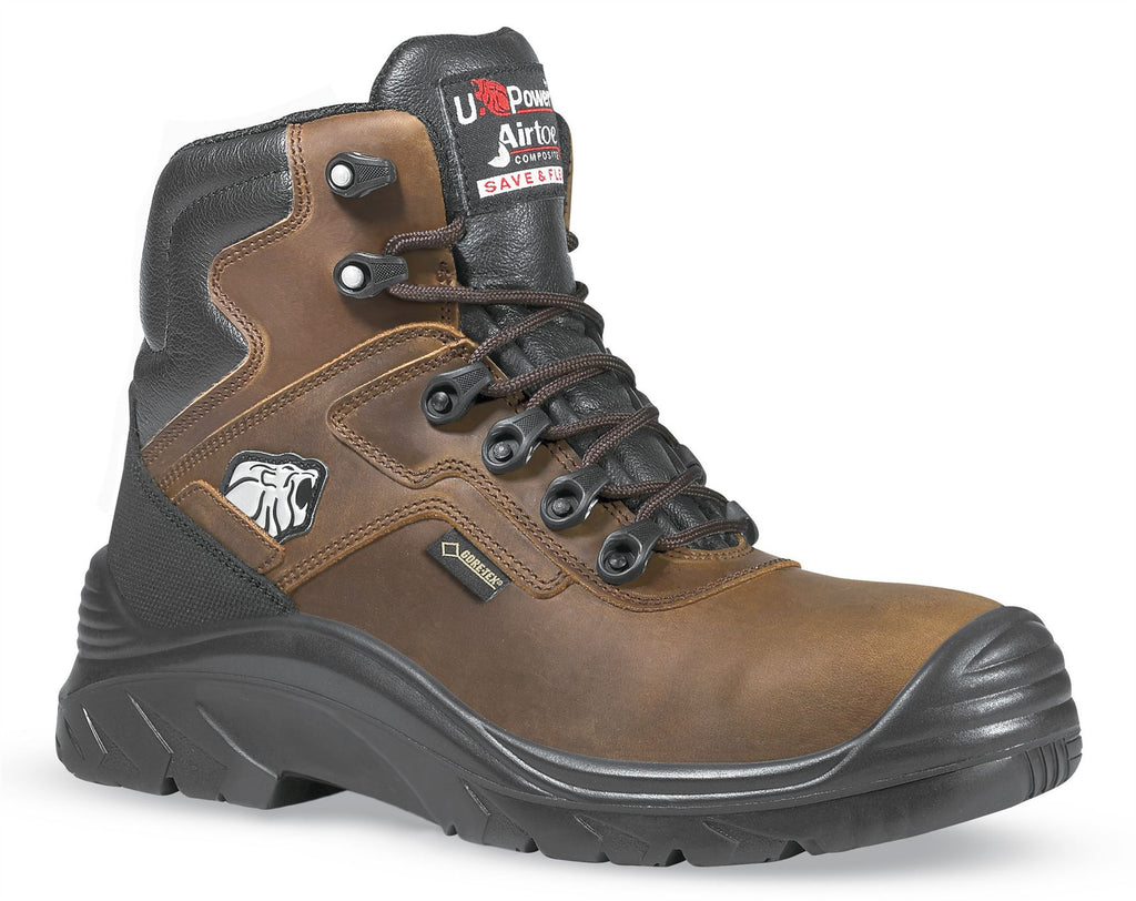 U-Power Climb Gore-Tex Metal Free Brown Grain Leather Mens Safety Toecap Boots