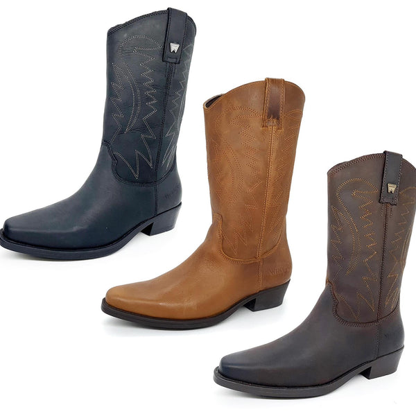 Wrangler Tex Hi Mens Leather Pull on Pointed Cowboy Western Boots