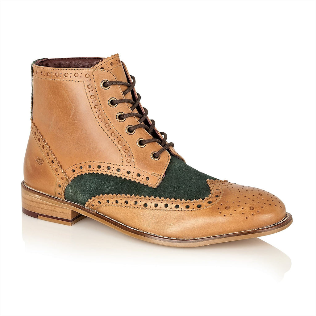 London Brogues Mens Leather Lace Up Wingtip Formal Gatsby Hi Brogue Boots